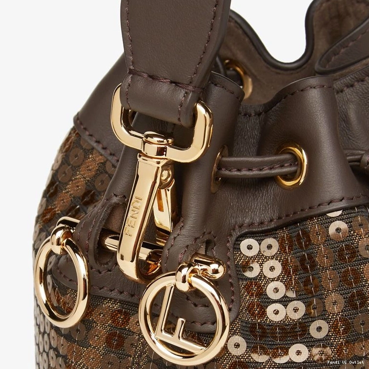 Vintage HOT Fendi Bag Motif Tresor Fabric Mon In Brown FF Sequins Mini with Bucket 0712